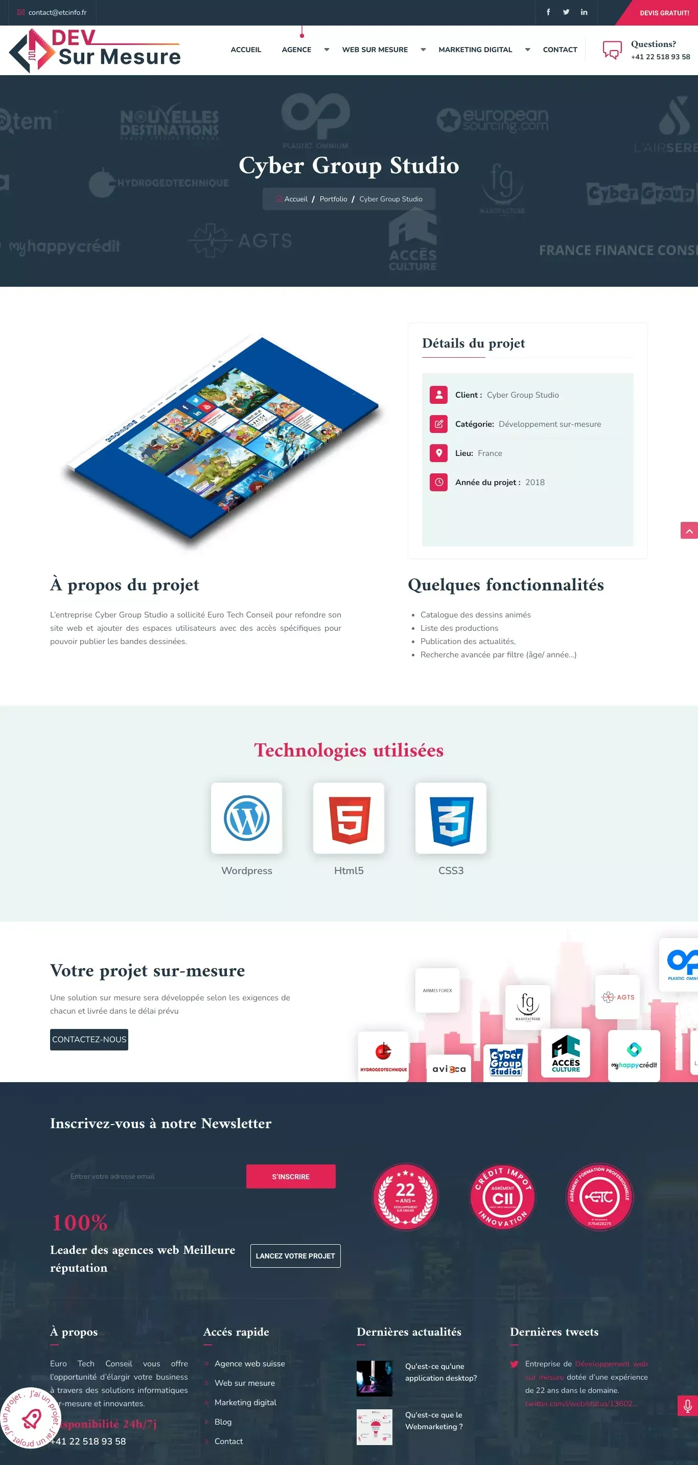 Devsurmesure.ch - Cyber groupe studio - Case Study design
