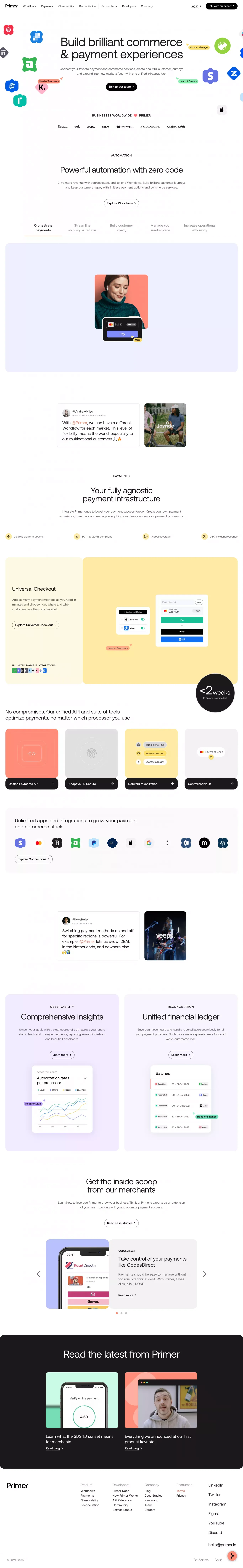 Primer: The ultimate commerce & payments automation platform - Landing design