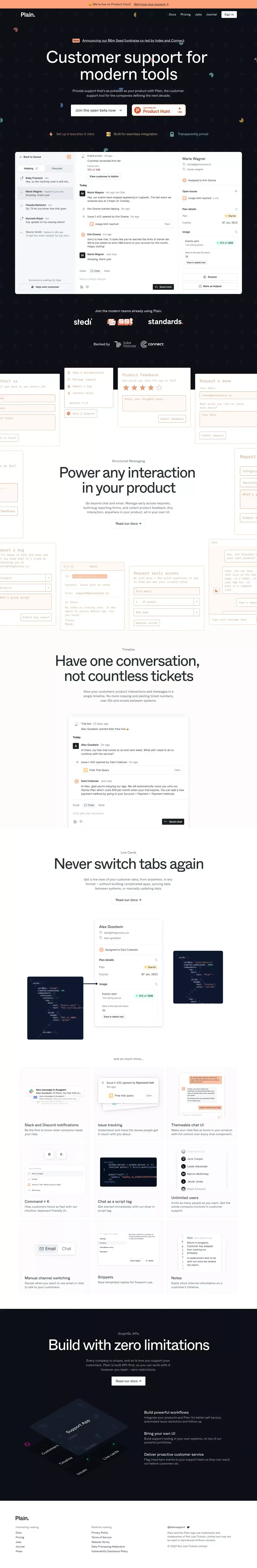 Plain - Customer support for modern tools - Landing design