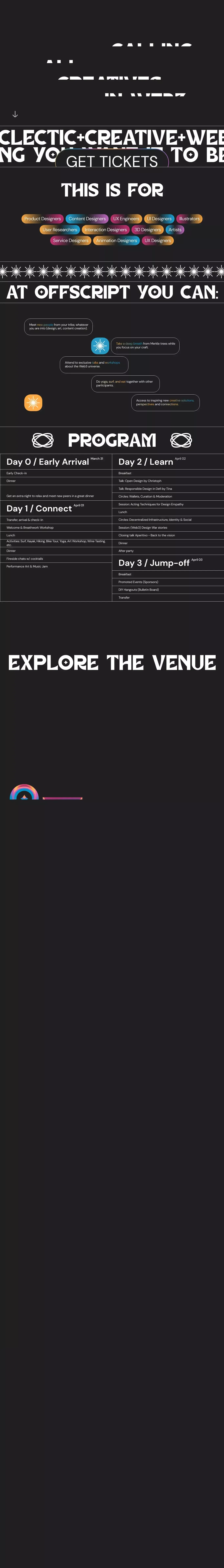 Offscript | The event for creatives in web3 - Landing design