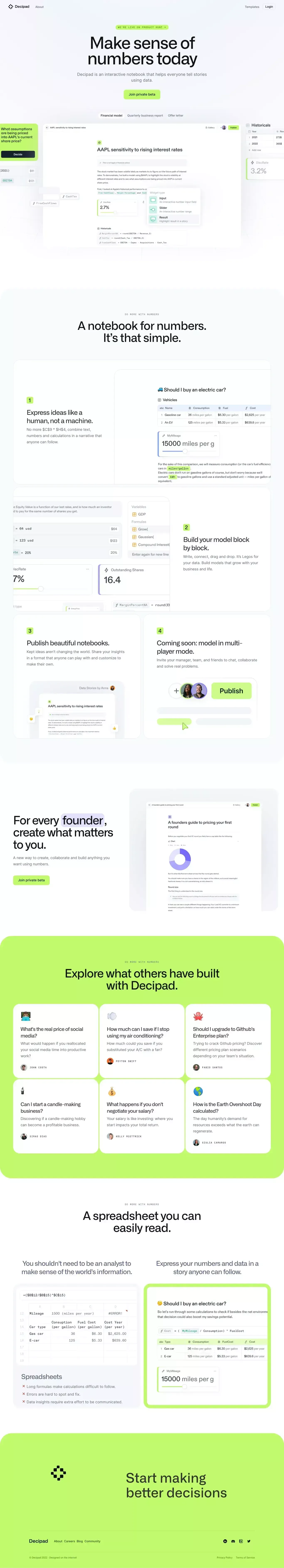 Decipad — Make sense of numbers - Landing design