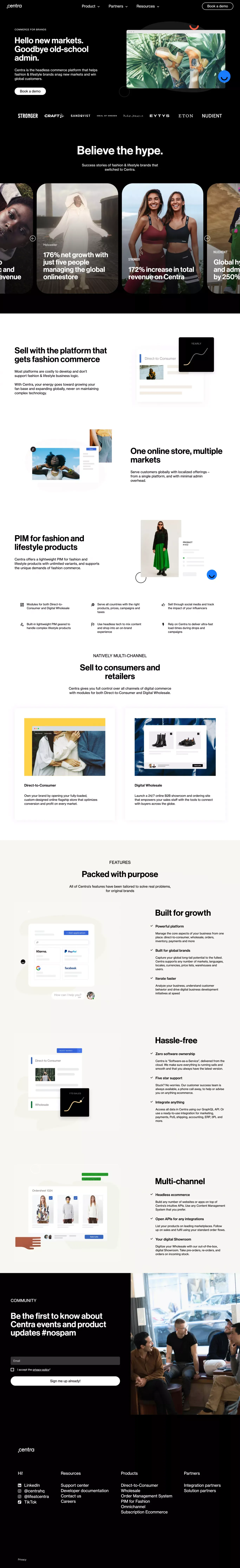 Centra: Headless Ecommerce Platform for Lifestyle & Fashion Brands - Landing design