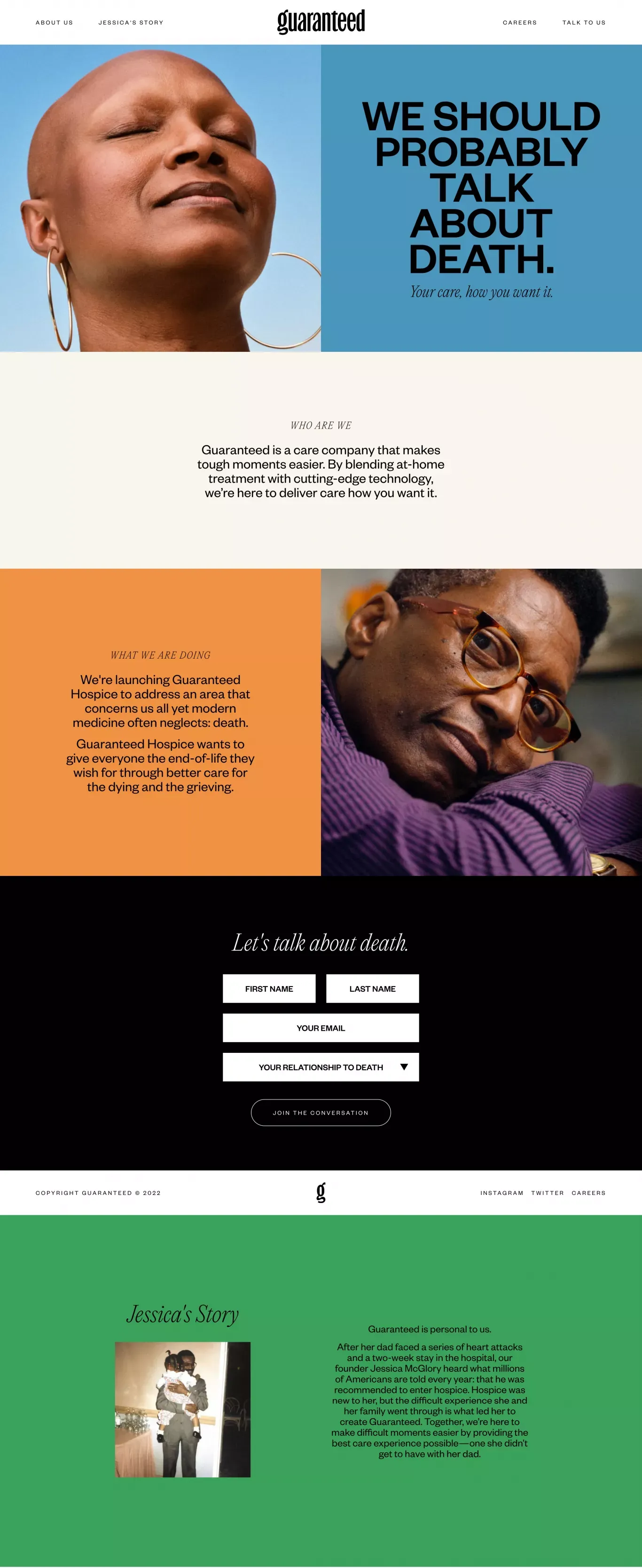 Guaranteed: End-of-life care, how you want it. - Landing design