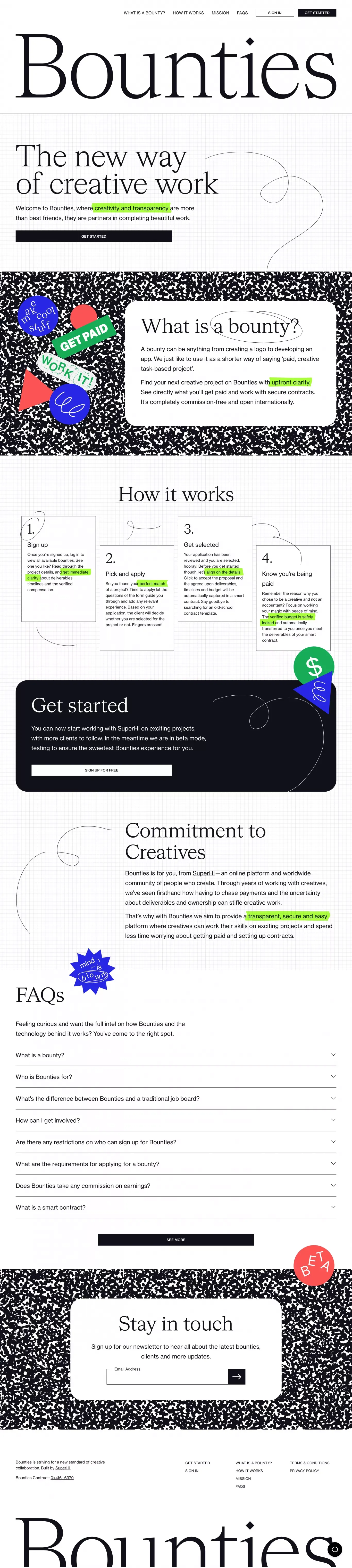 Find and work on your next creative project - Bounties - Landing design