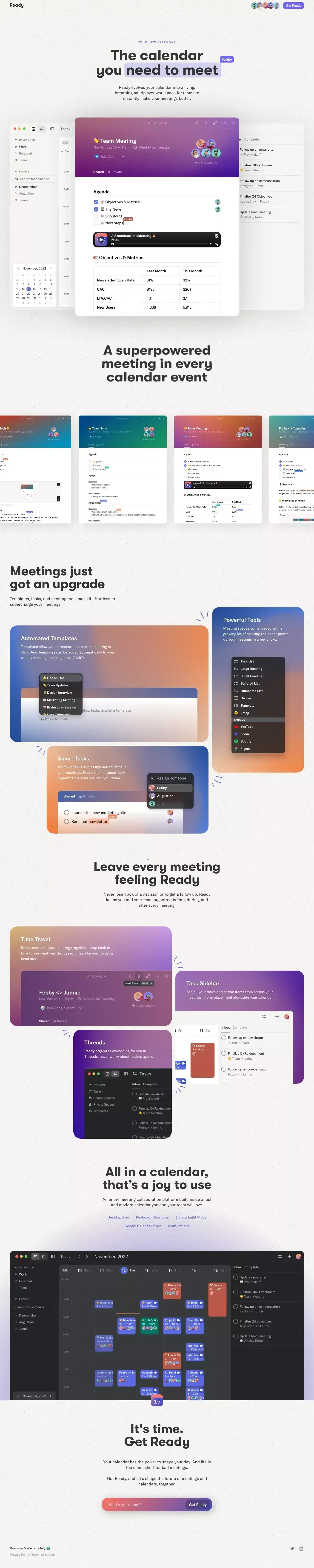 Ready — The calendar you need to meet - Landing design