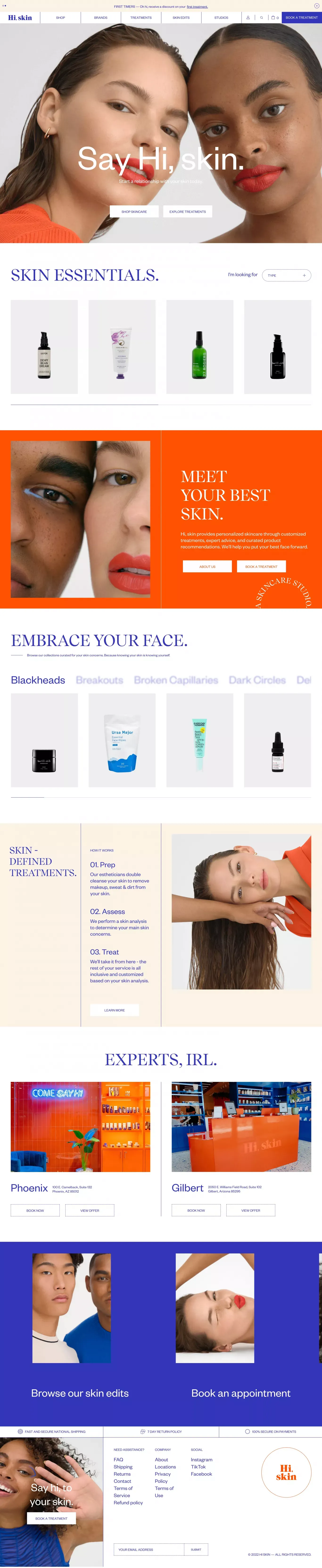 Personalized Facials & Treatments | Hi, skin - Ecommerce design
