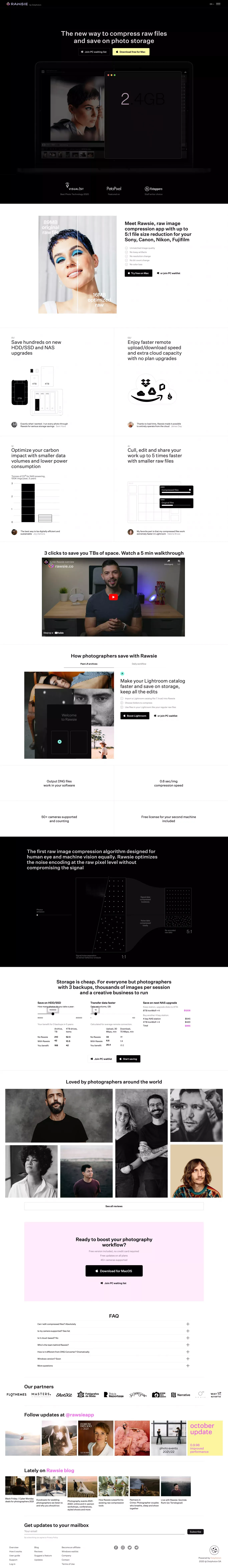 Rawsie – Reduce RAW image file size by up to 80% - Landing design