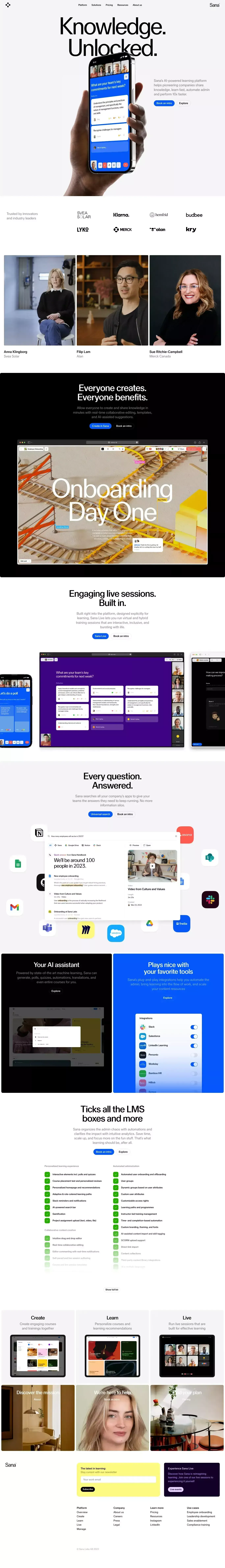 Personalized, collaborative learning | Sana Labs - Landing design