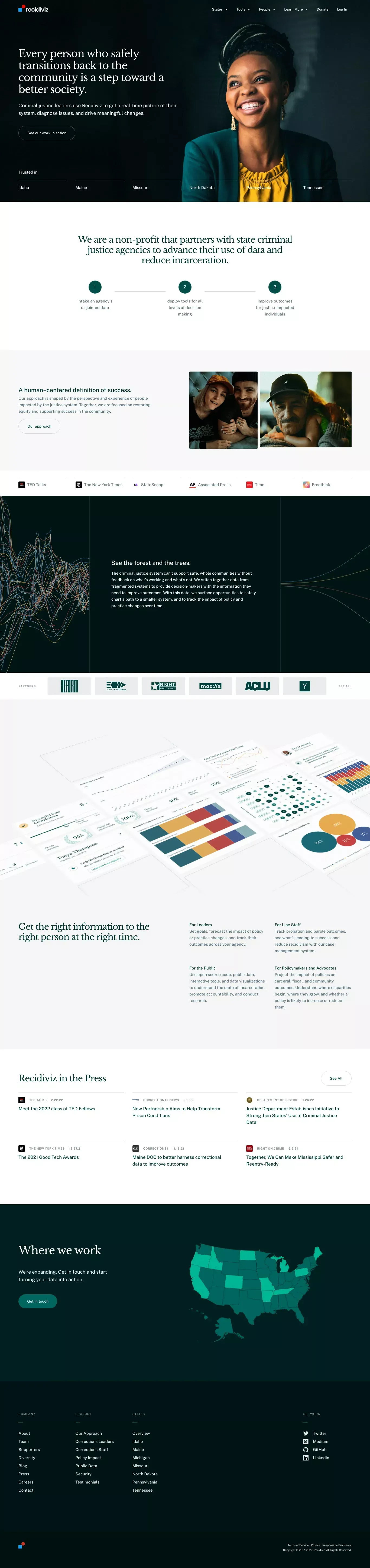 Recidiviz | A Criminal Justice Data Platform - Landing design
