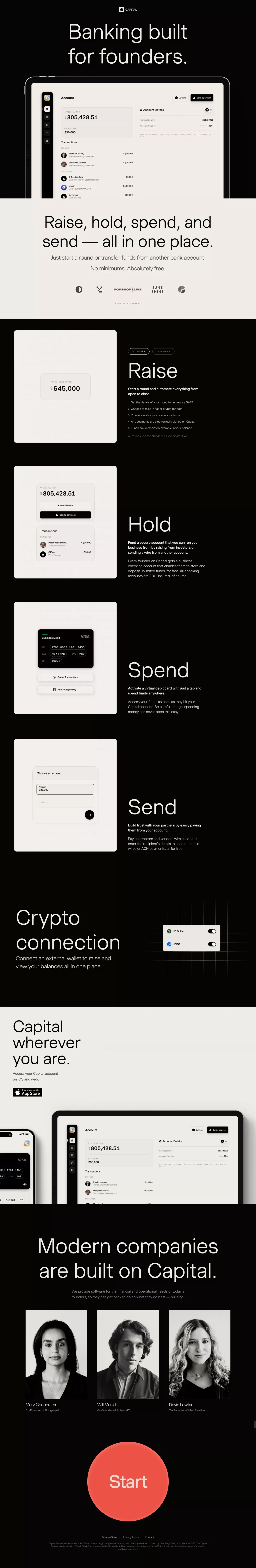 Capital — Banking built for founders - Landing design