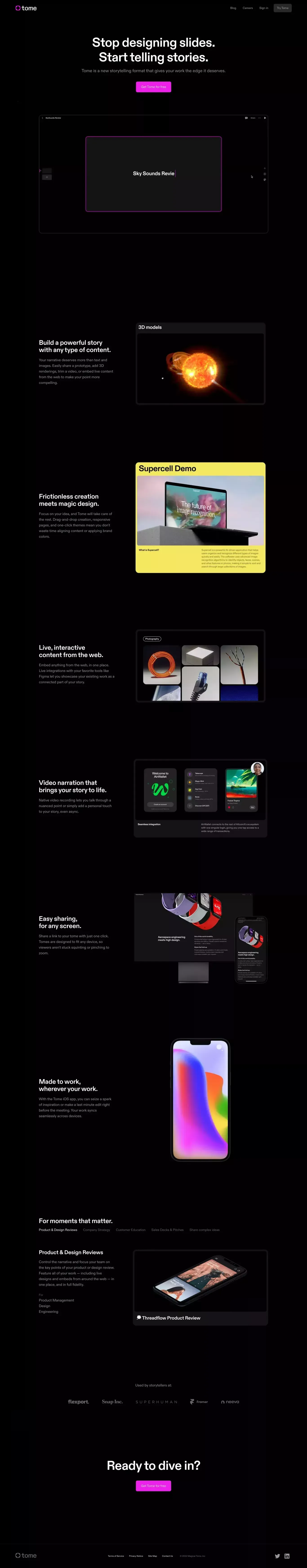 Tome - The storytelling tool for work. - Landing design