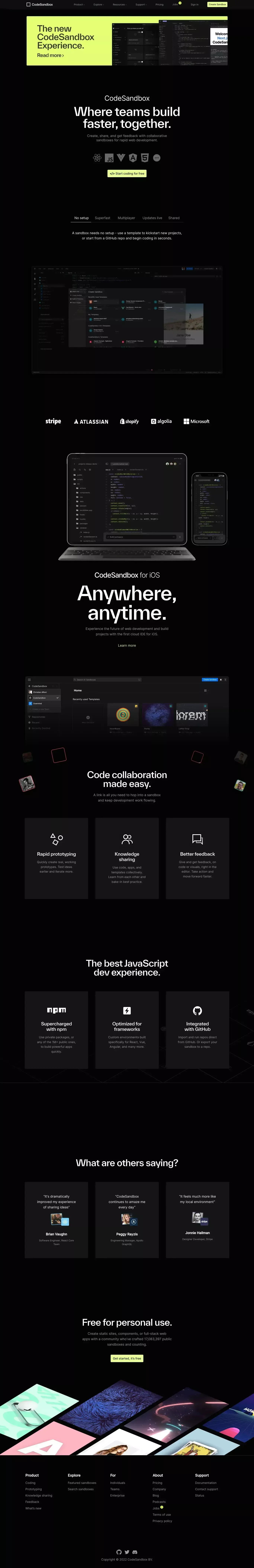 CodeSandbox: Online Code Editor and IDE for Rapid Web Development - Landing design
