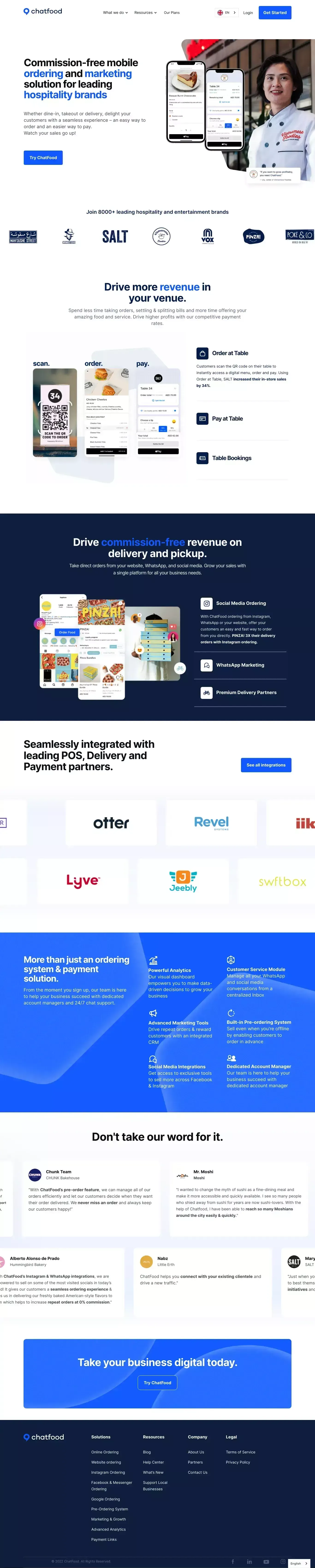 ChatFood | Powerful Mobile Ordering and Payments - website design