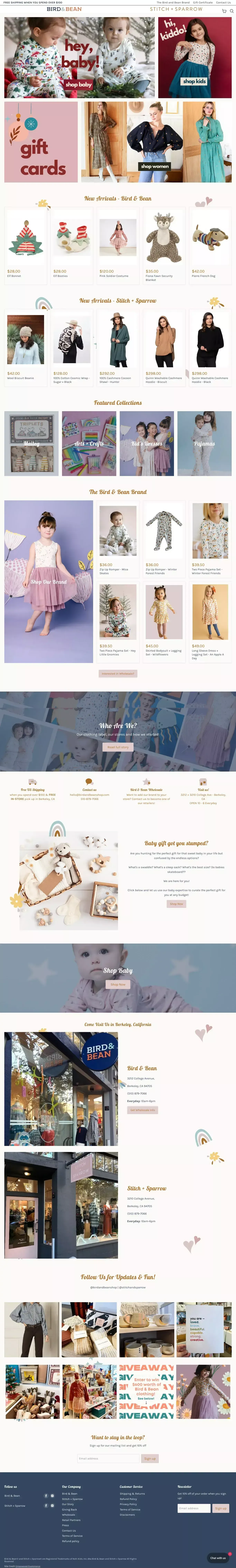 Bird & Bean Kids Clothing | Stitch & Sparrow Apparel - Ecommerce design