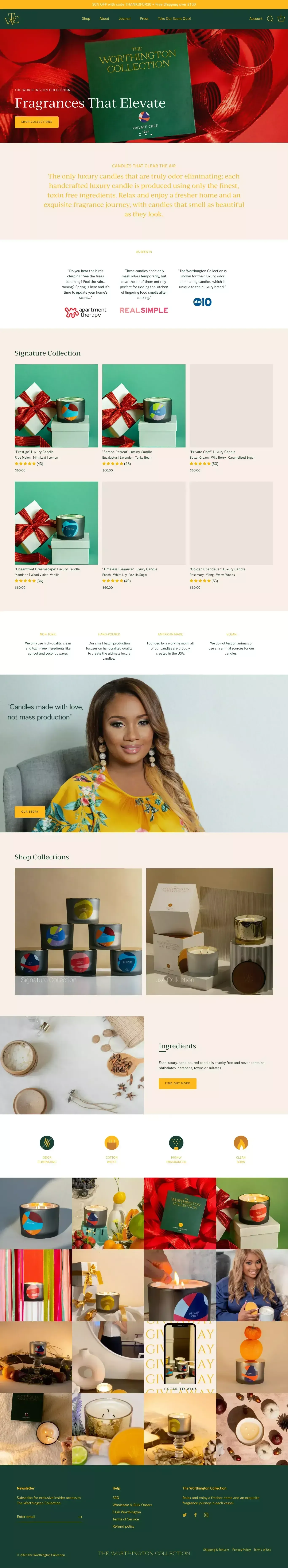 The Worthington Collection- Luxury, Non-Toxic, Scented Candles - Ecommerce design