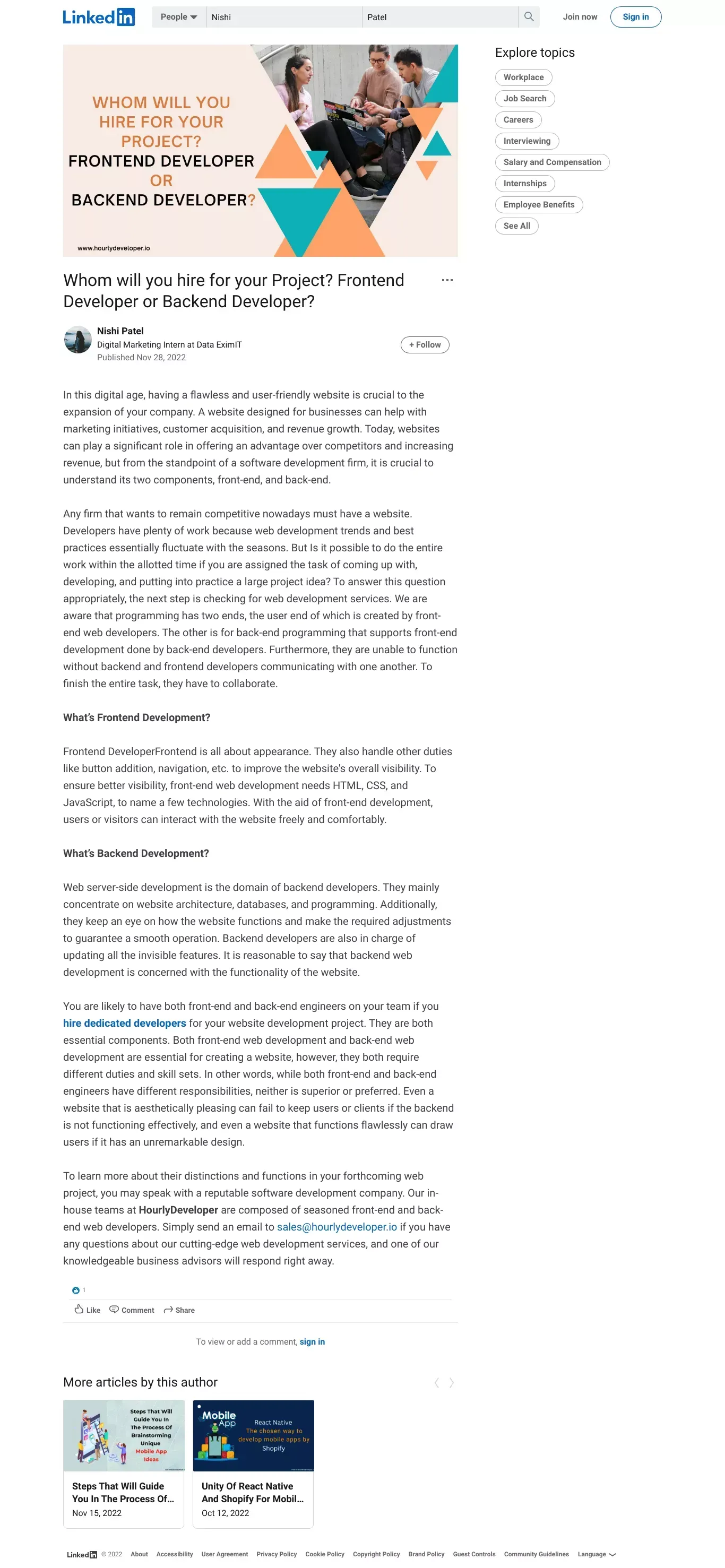 Whom will you hire for your Project? Frontend Developer or Backend Developer? - Blog Post design