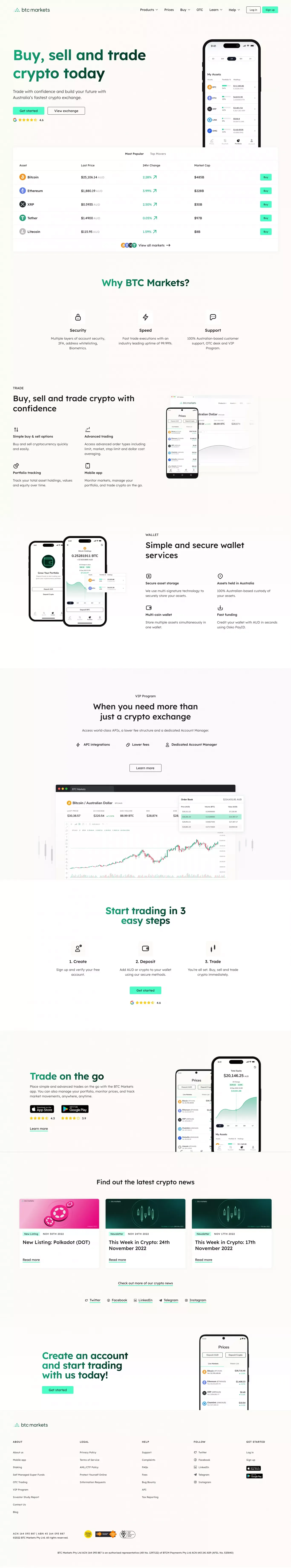 BTC Markets - Landing design