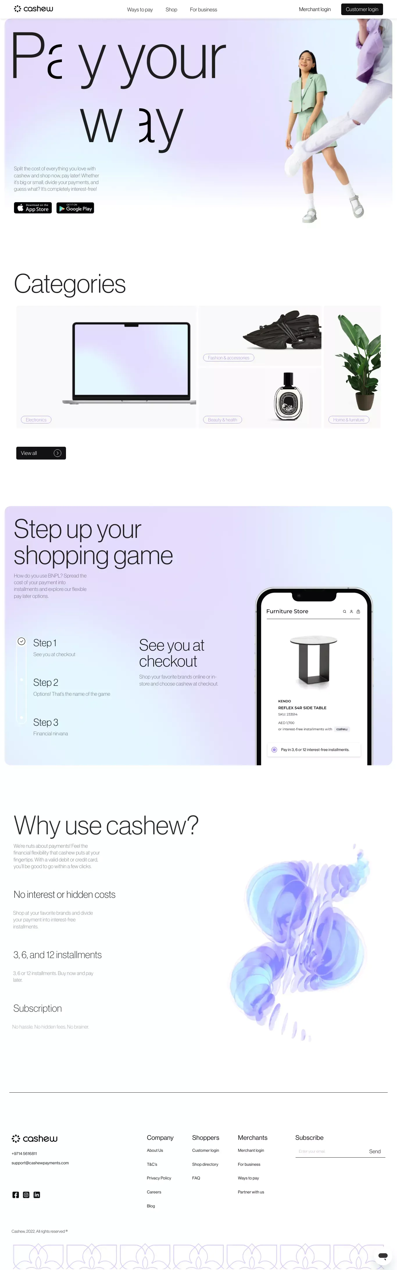 Shop now, pay later | cashew - Landing design