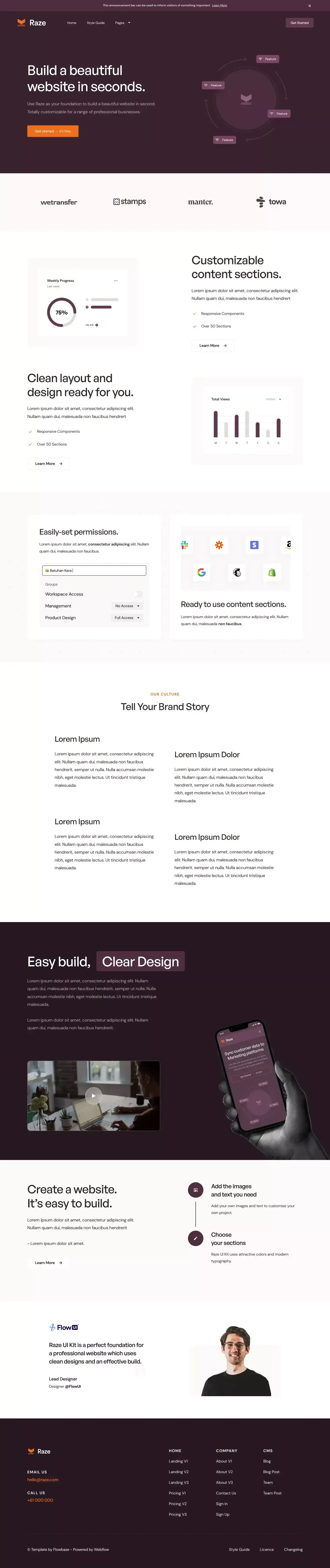 Raze - Webflow HTML website template - Template design