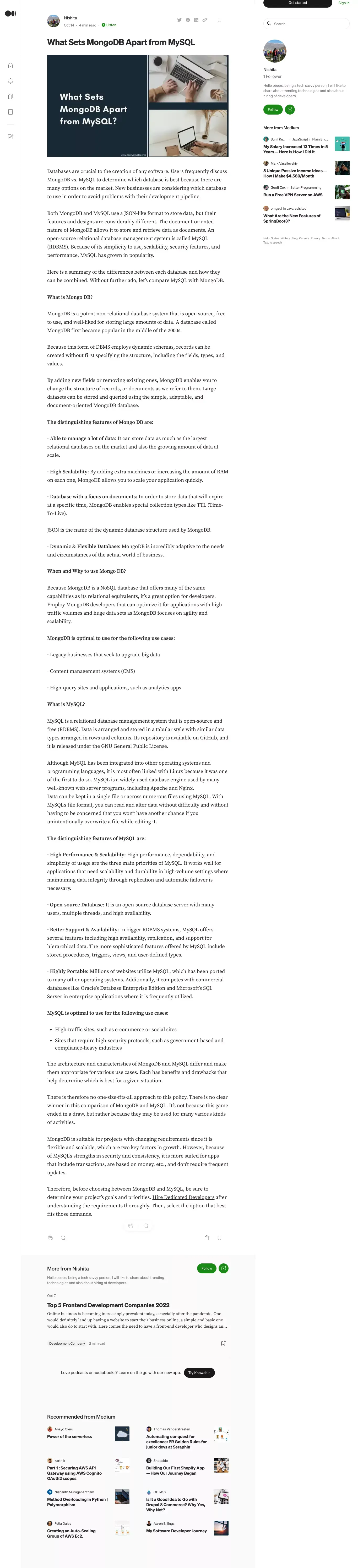 What Sets MongoDB Apart from MySQL | by Nishita | Oct, 2022 | Medium - Blog Post design