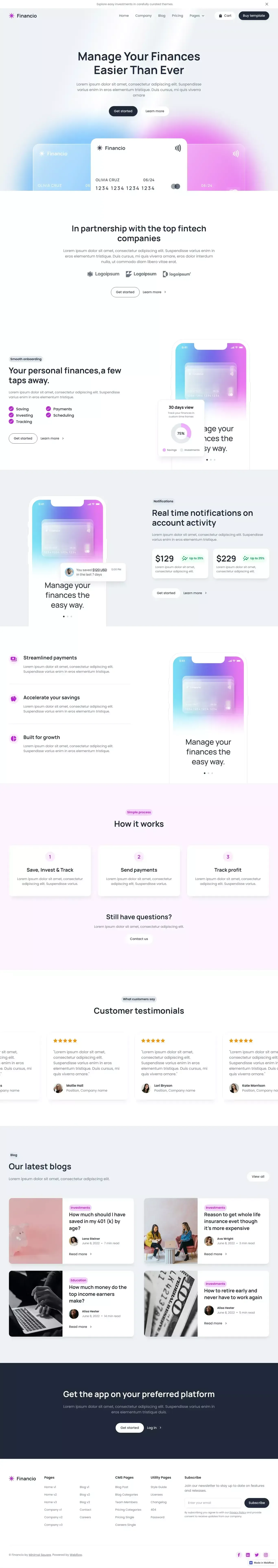 Home v1 - Financio - Webflow Ecommerce Website Template - Template design