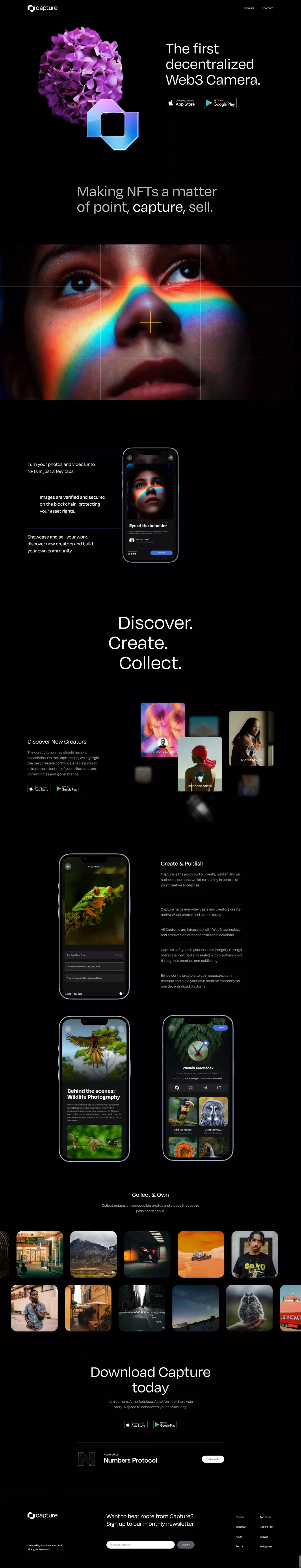 Capture App | The First Decentralized Web3 Camera - Landing design
