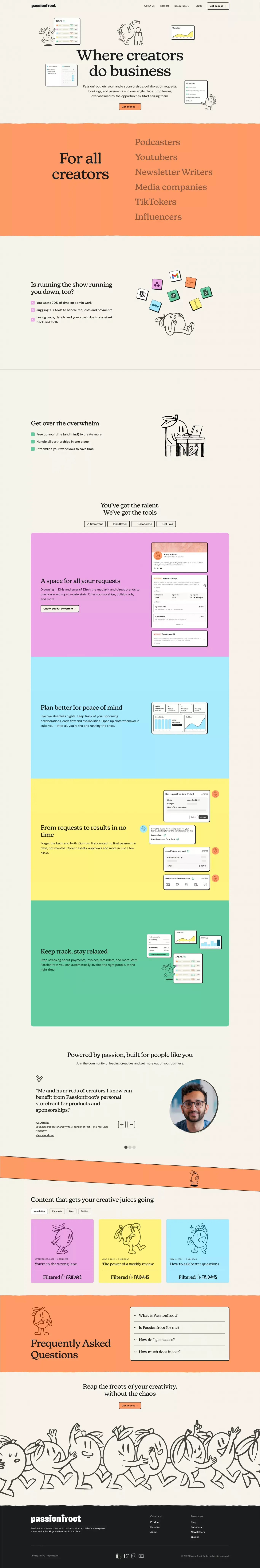 Passionfroot | Where Creators do Business - Landing design