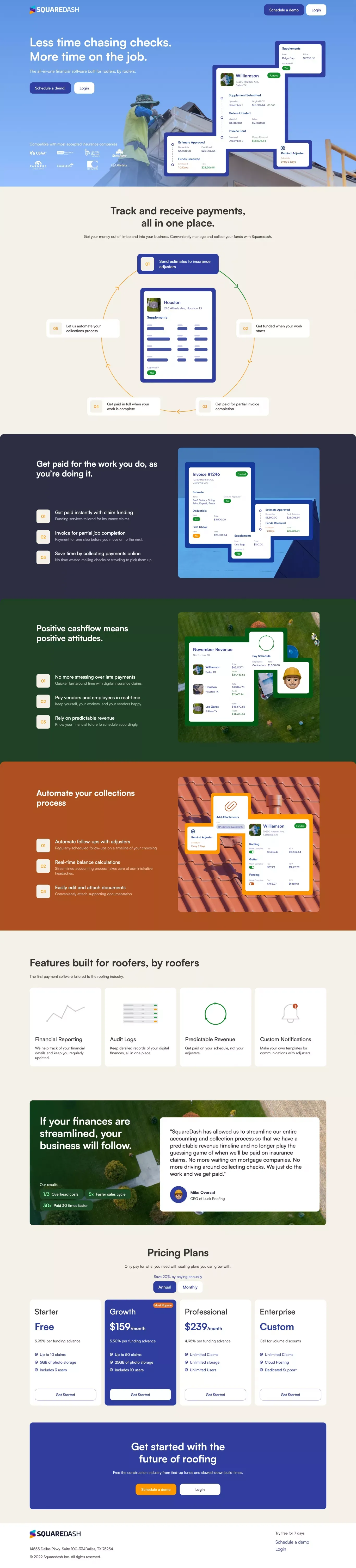 Claim Funding Software For Roofers | SquareDash - Landing design