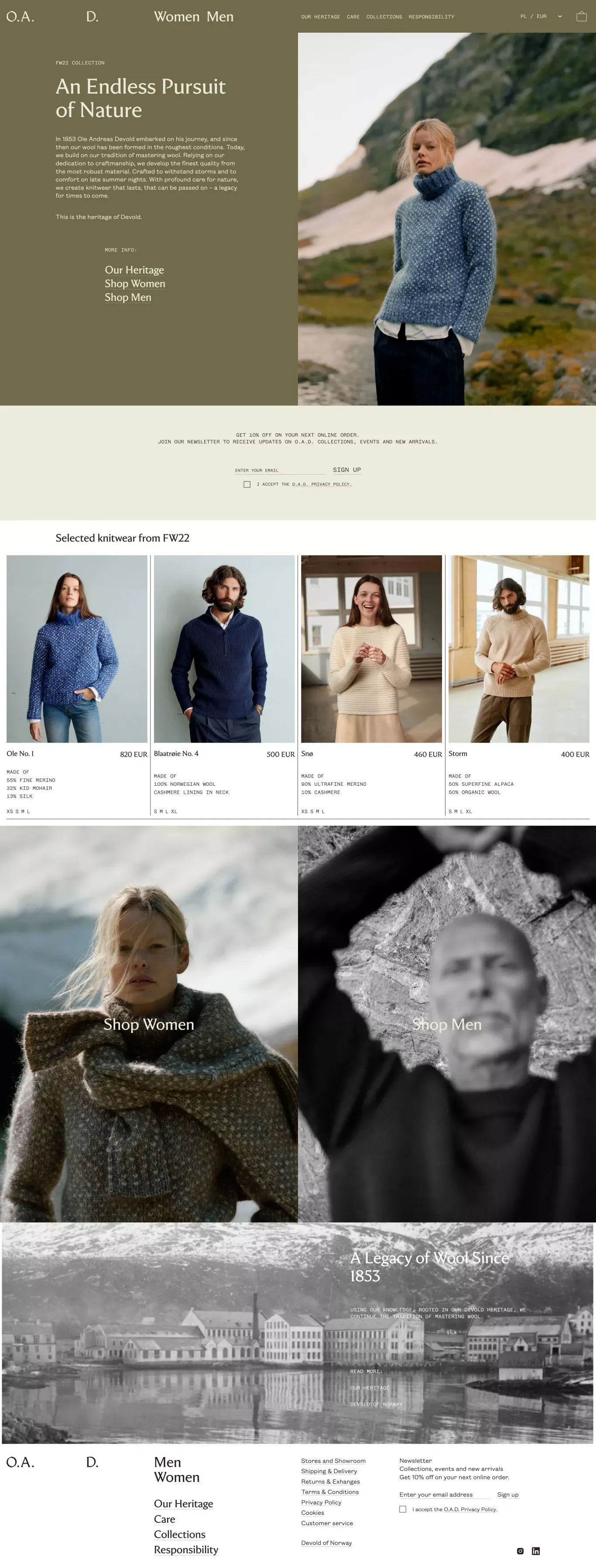 O.A.D. - Knitwear that lasts - Ecommerce design