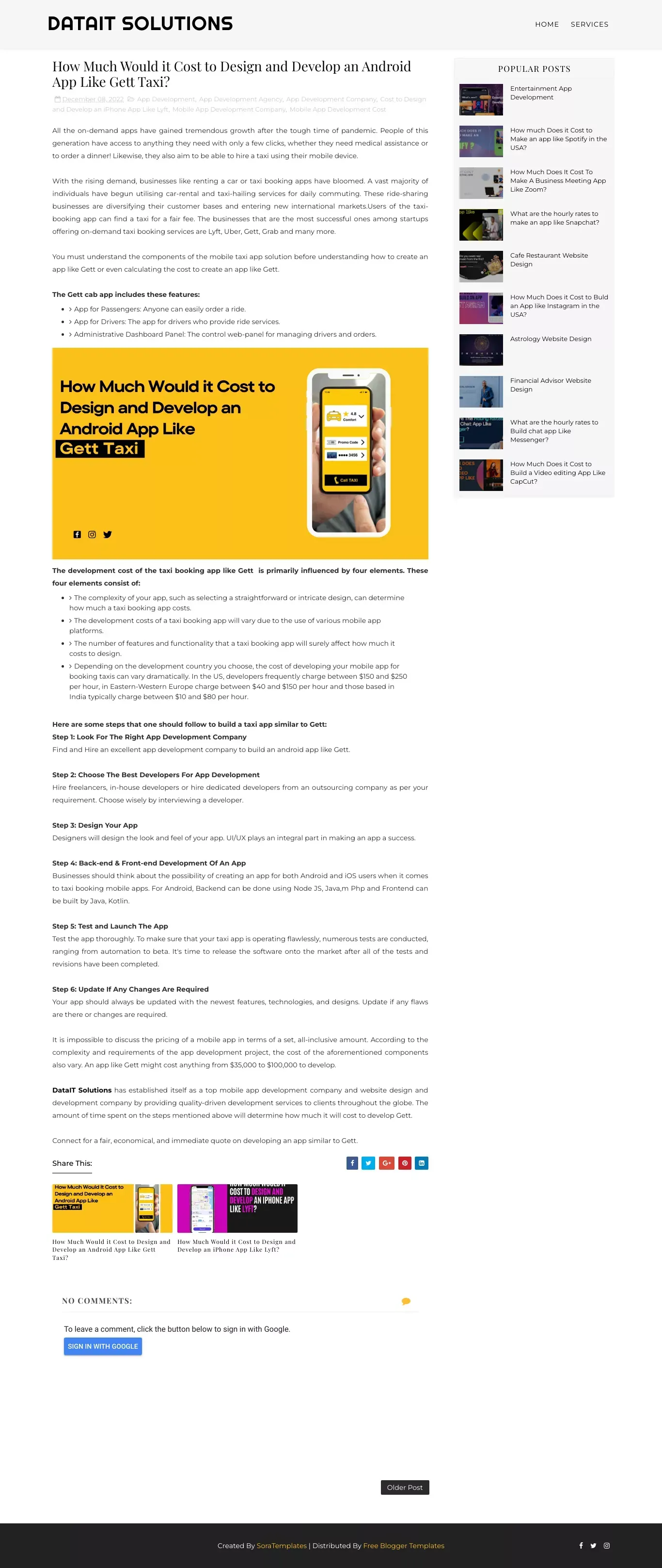How Much Would it Cost to Design and Develop an Android App Like Gett Taxi? - DataIT Solutions - Blog Post design