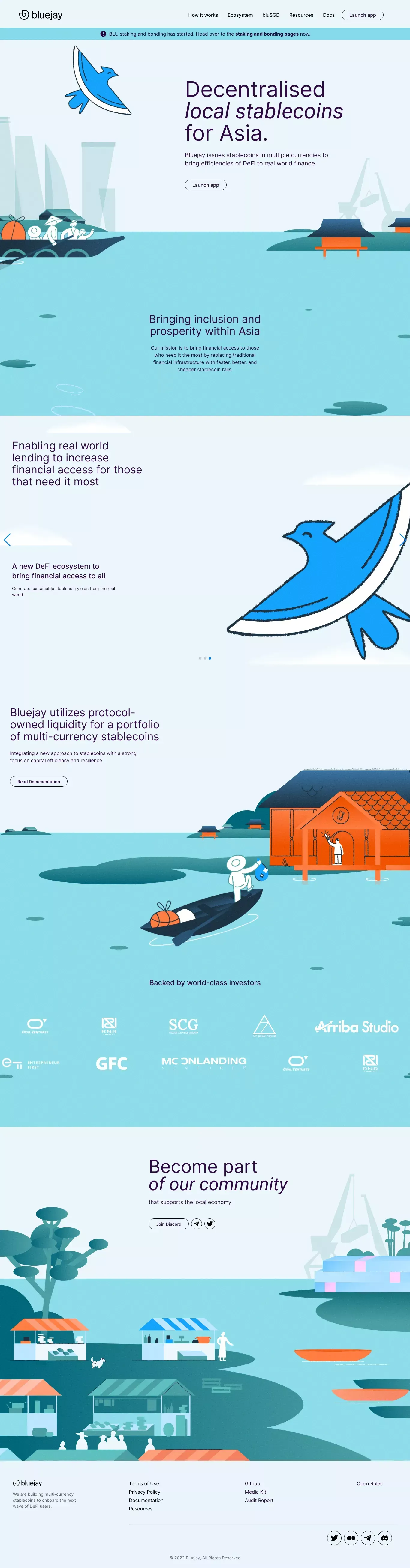 Bluejay Finance - Decentralized local stablecoins for Asia - website design