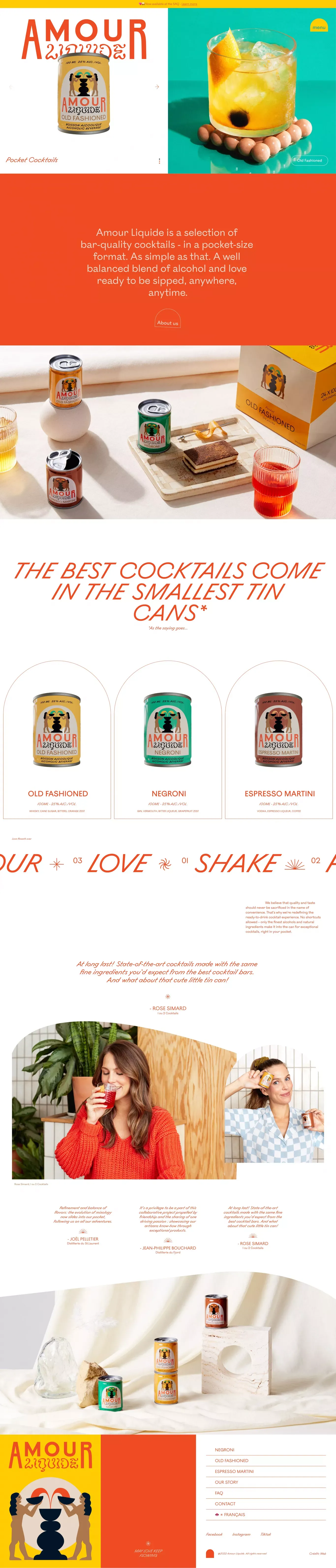 Amour Liquide - Cocktails de poche - Landing design