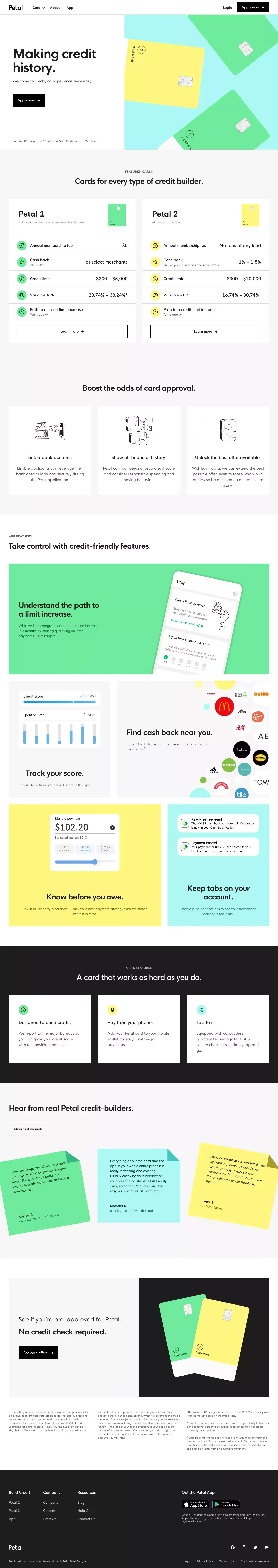 Petal - Responsible credit for the modern world. - Landing design