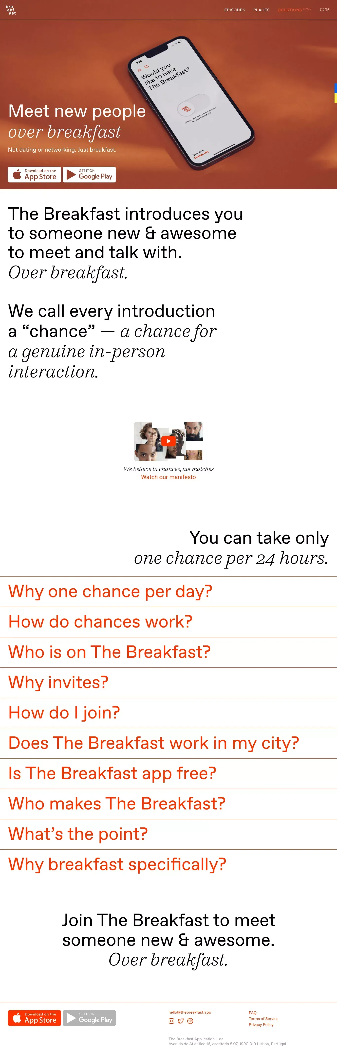 The Breakfast — Meet new people over breakfast - Landing design
