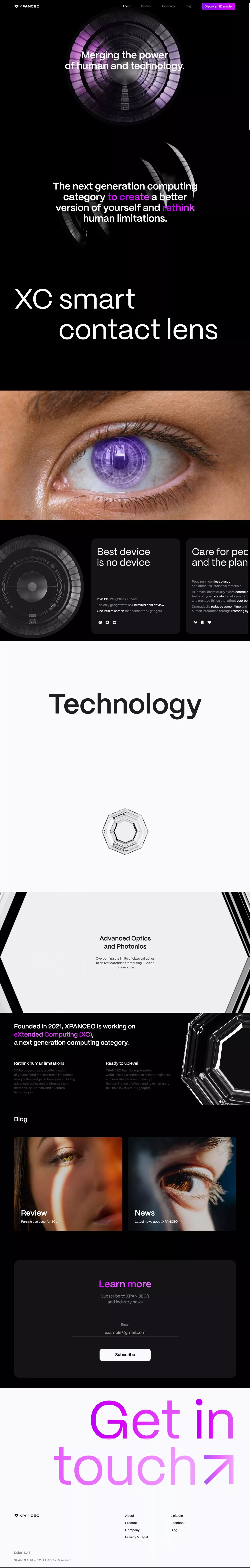 XPANCEO | eXtended Computing (XC) contact lenses - Landing design