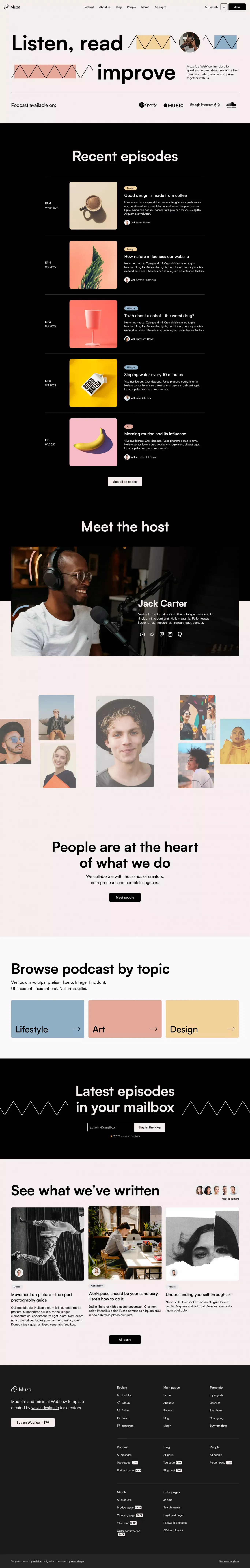 Muza - Webflow Ecommerce website template - Template design