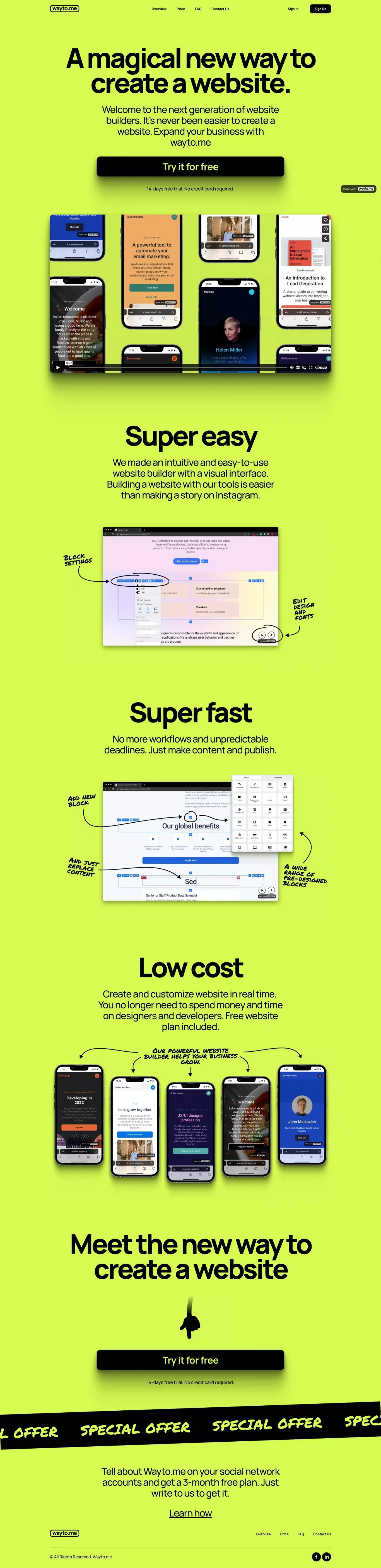 Wayto.me — Simply the easiest website builder - Main - Landing design