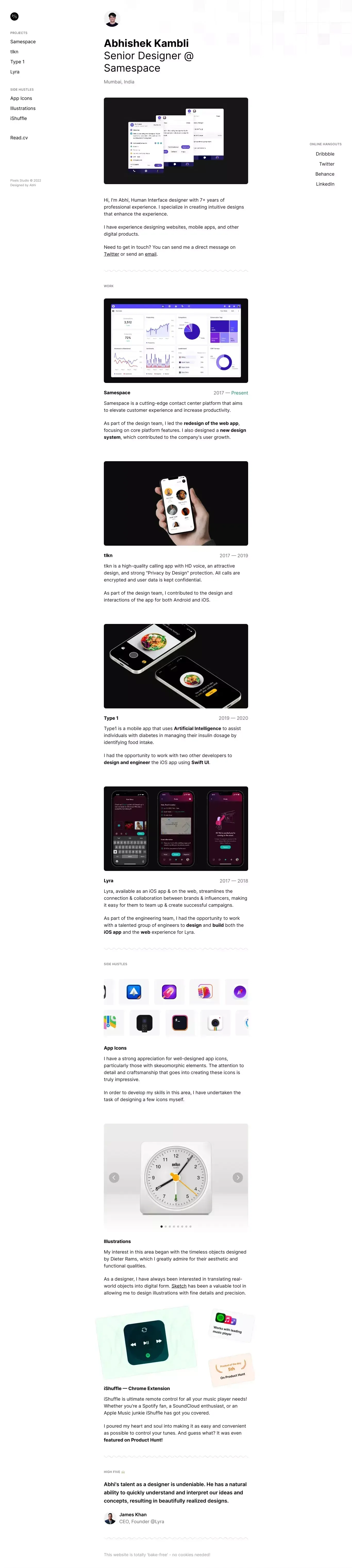 Pixels Studio â Abhishek - Portfolio design
