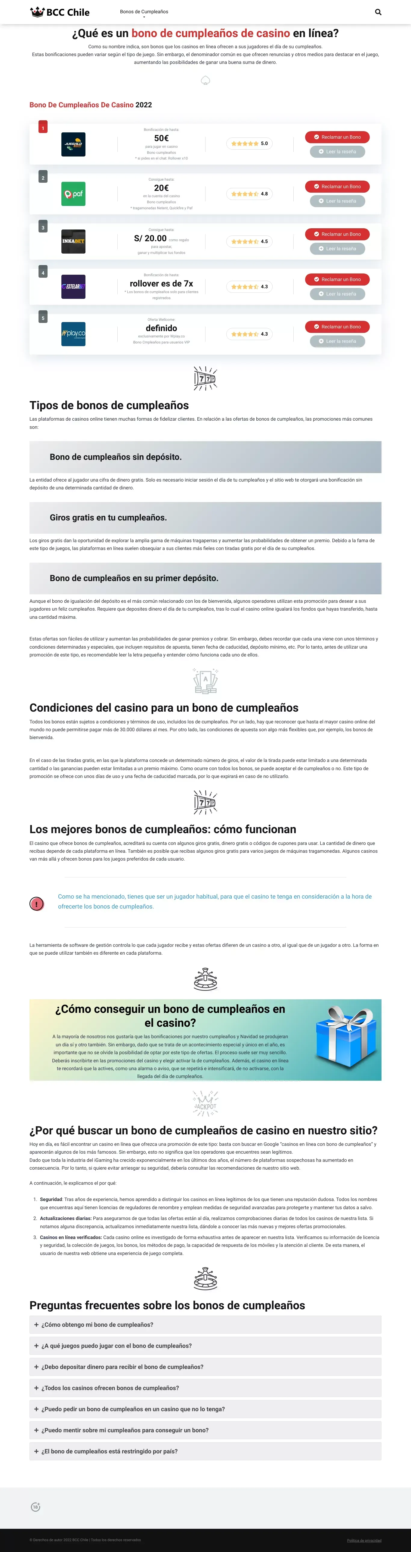 Bonos de cumpleaños de casinos en línea Chile - BCC Chile - website design