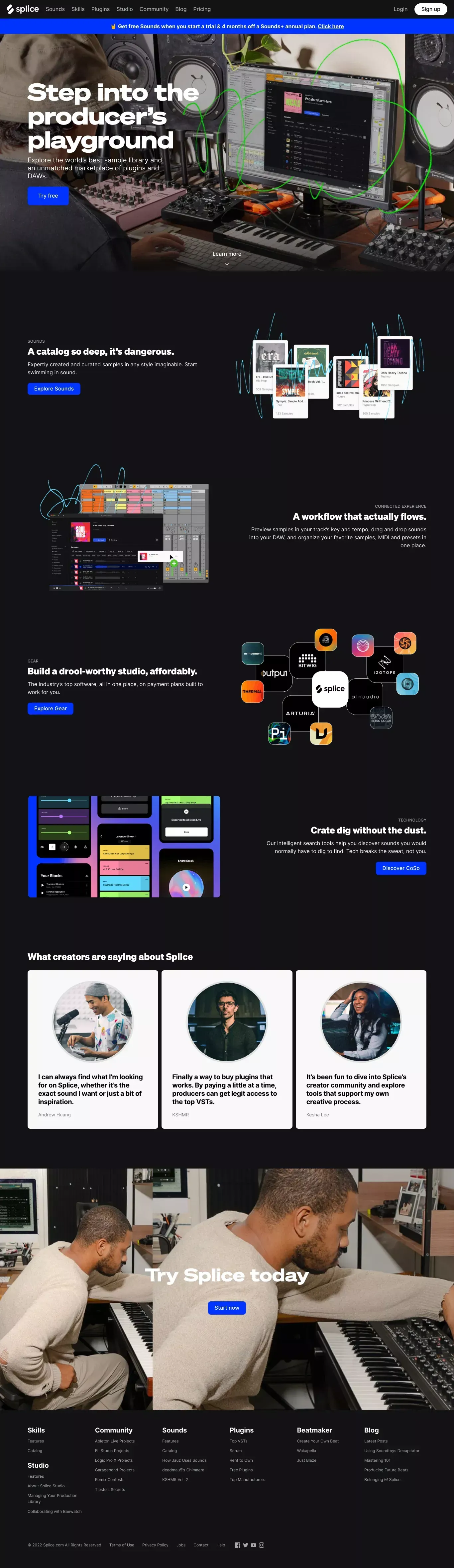 Royalty-Free Sounds, FX, Presets & More | Splice - Landing design