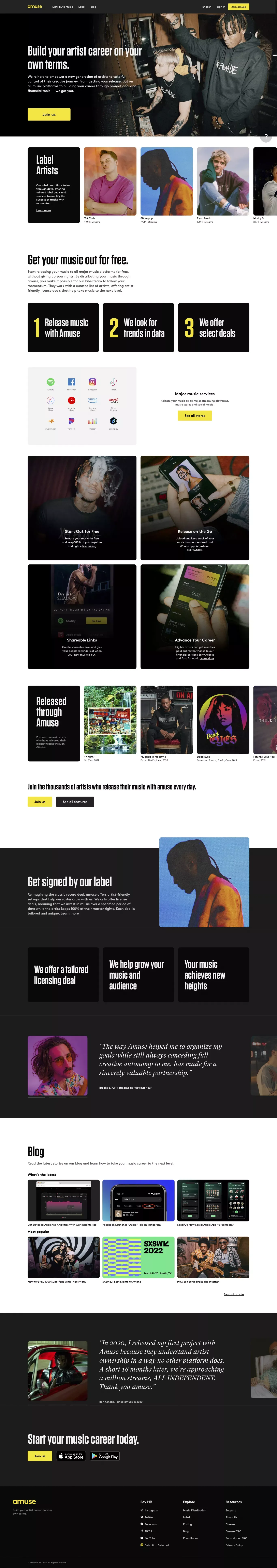 Independent Record Label & Music Distribution | amuse - Landing design