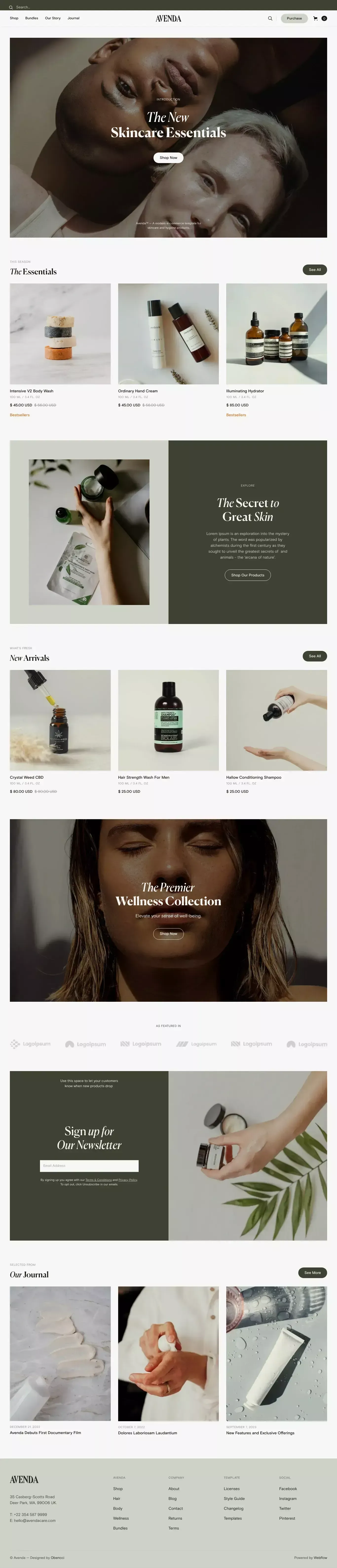Avenda - Webflow Ecommerce Website Template - Template design