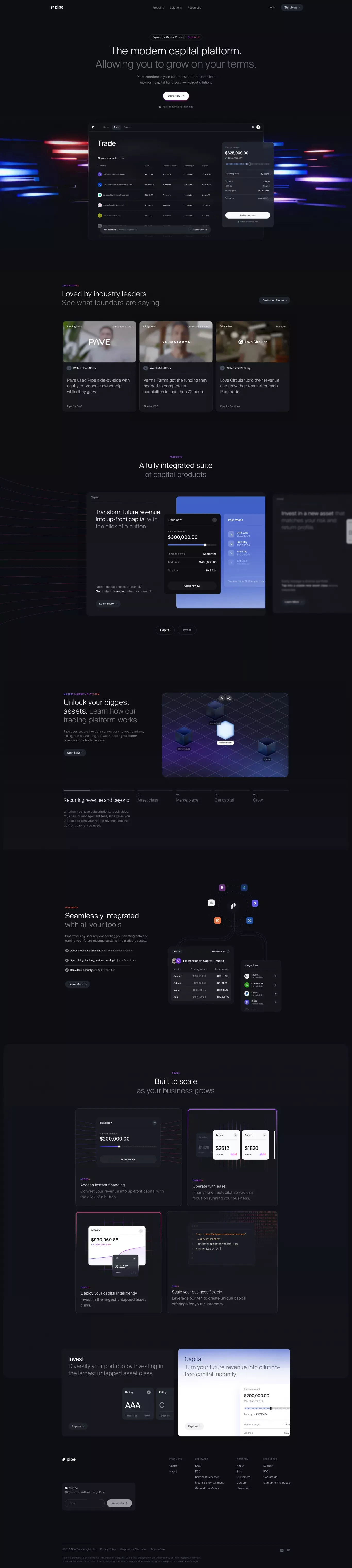 Pipe: Trade your future revenue for dilution-free capital - Landing design