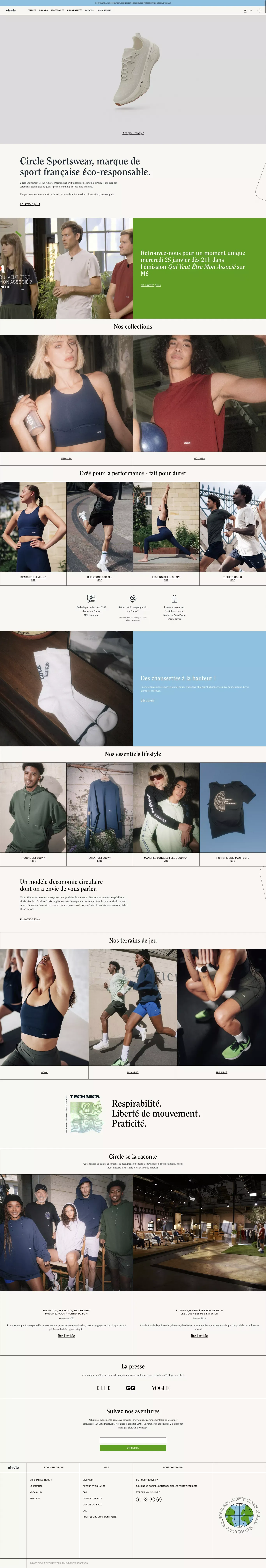 Marque de sport éco-responsable et éthique | Circle Sportswear - Ecommerce design