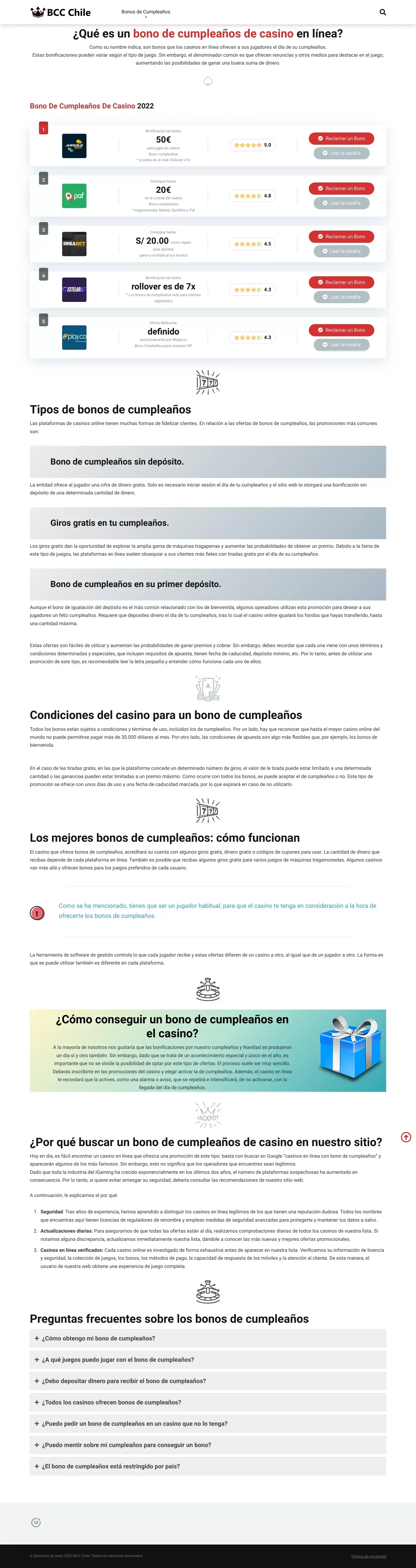 Bonos de cumpleaños de casinos en línea Chile - BCC Chile - website design