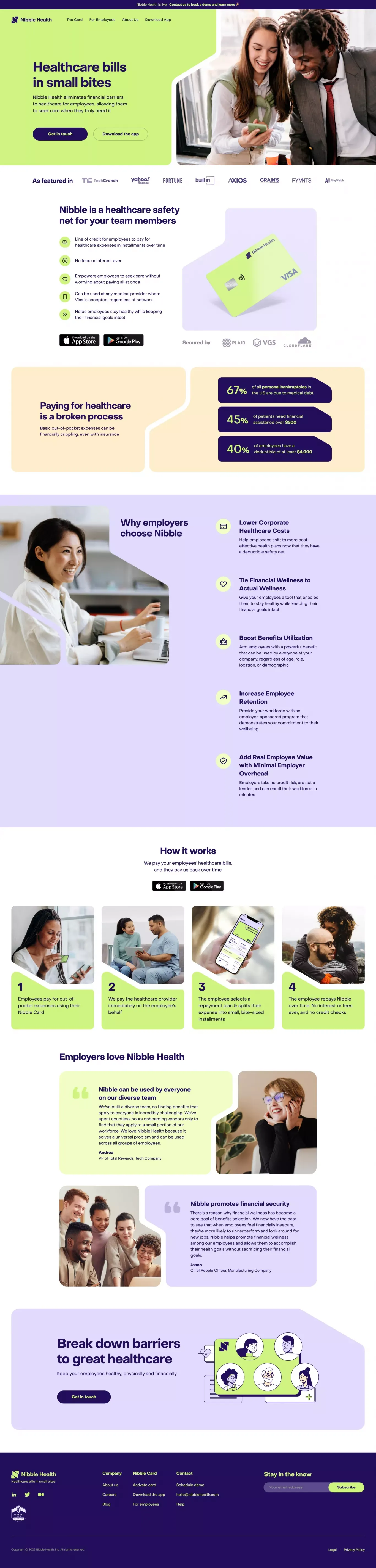 Nibble Health | Your Employee Healthcare Safety Net - Landing design