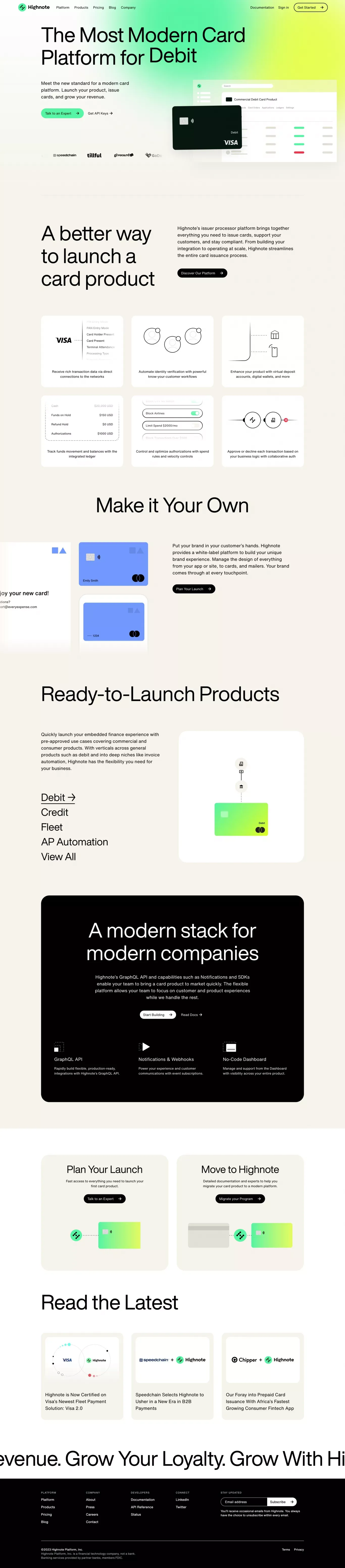 Highnote | Most Modern Card Issuer Processor and Program Management Platform - Landing design