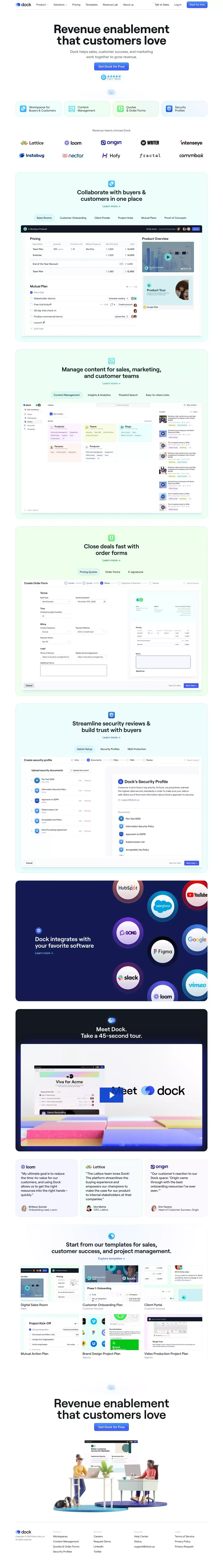 Dock - Revenue enablement that customers love - Landing design
