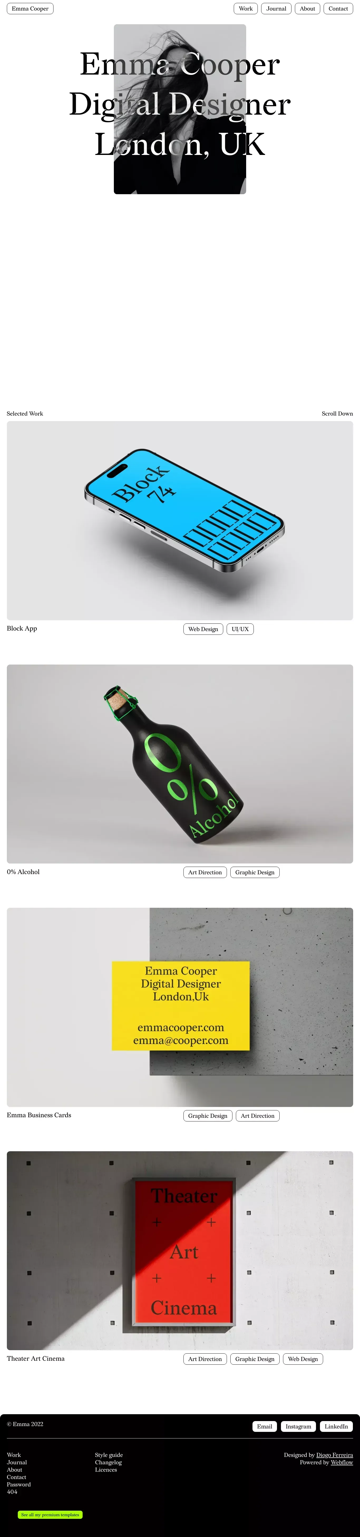 Emma – Webflow HTML website template - Portfolio design
