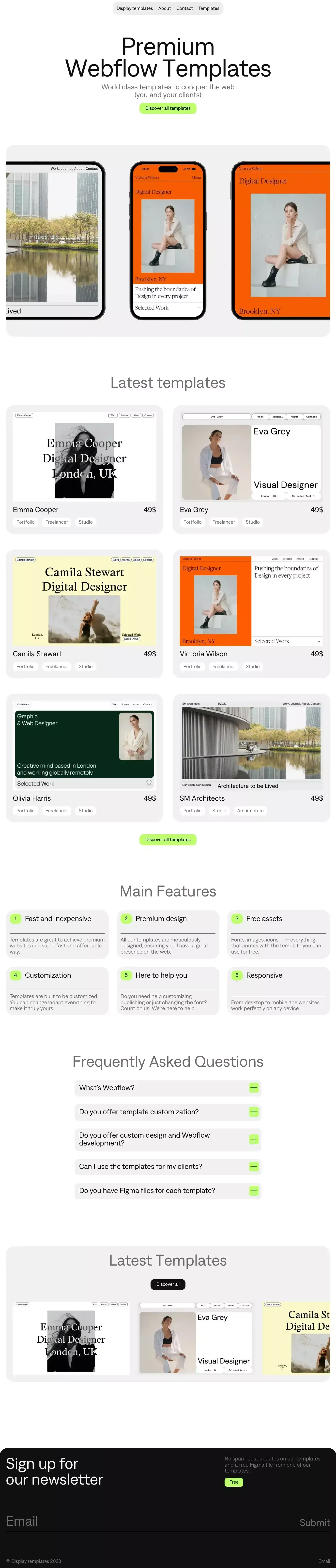 Display Templates – Premium Webflow Templates - Product listing design